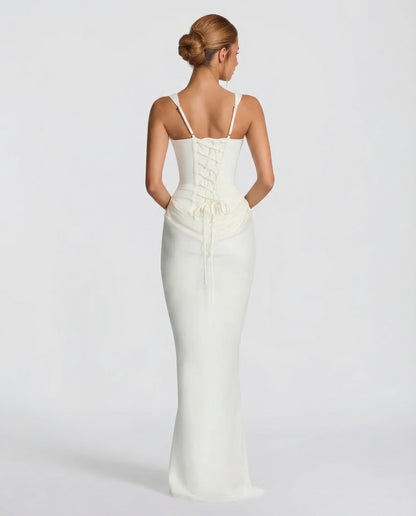 Vestido maxi mujer elegante con corsé y efecto reloj de arena