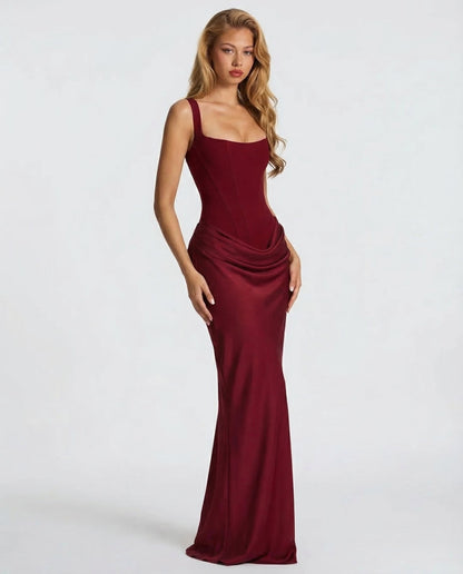 Vestido maxi mujer elegante con corsé y efecto reloj de arena