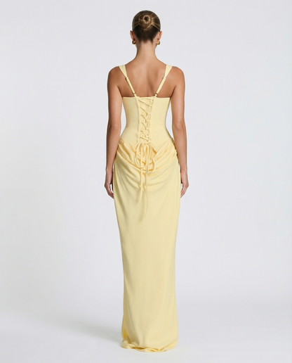 Vestido maxi mujer elegante con corsé y efecto reloj de arena
