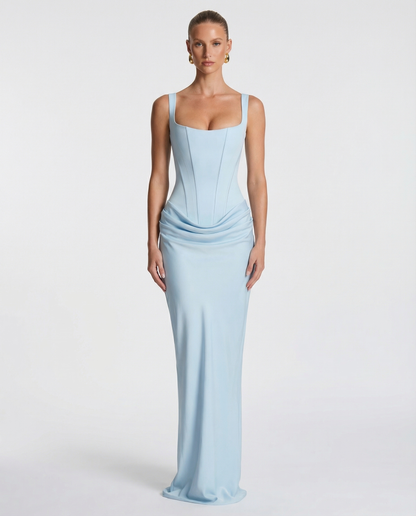 Vestido maxi mujer elegante con corsé y efecto reloj de arena