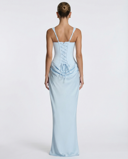 Vestido maxi mujer elegante con corsé y efecto reloj de arena
