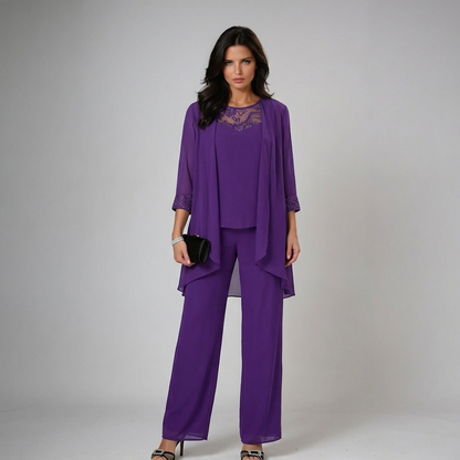 Conjunto mujer elegante de tres piezas con pantalón fluido