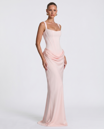 Vestido maxi mujer elegante con corsé y efecto reloj de arena