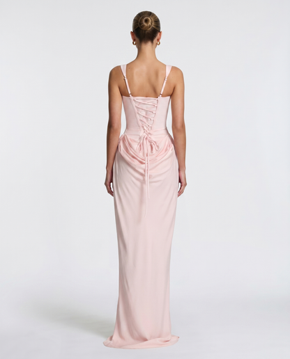 Vestido maxi mujer elegante con corsé y efecto reloj de arena