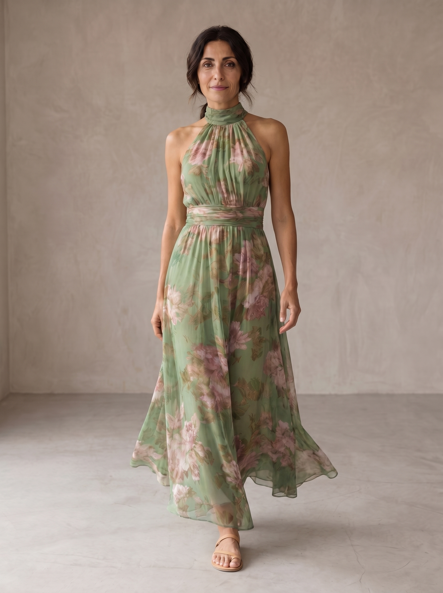 Livia | Vestido Maxi Halter Floral Elegante