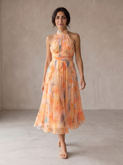 Aurora | Vestido con cuello halter y estampado en acuarela