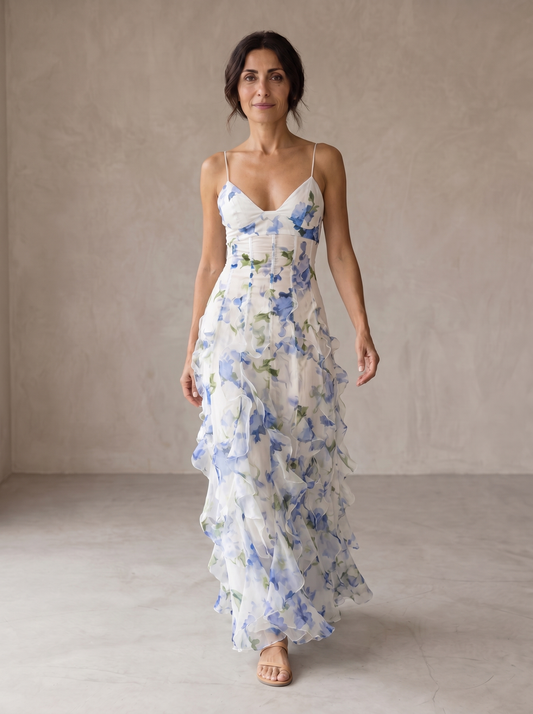 Uri | Vestido Midi Floreado con Volantes