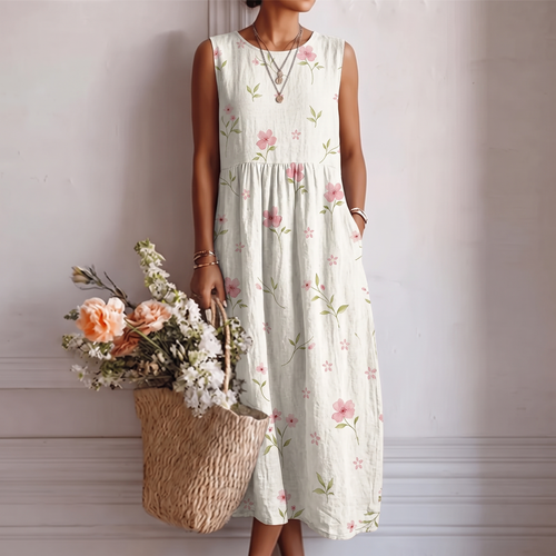 Vestido midi mujer algodón viscosa floral sin mangas verano