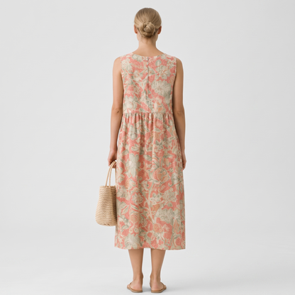 Vestido midi mujer algodón viscosa floral con cuello en V verano