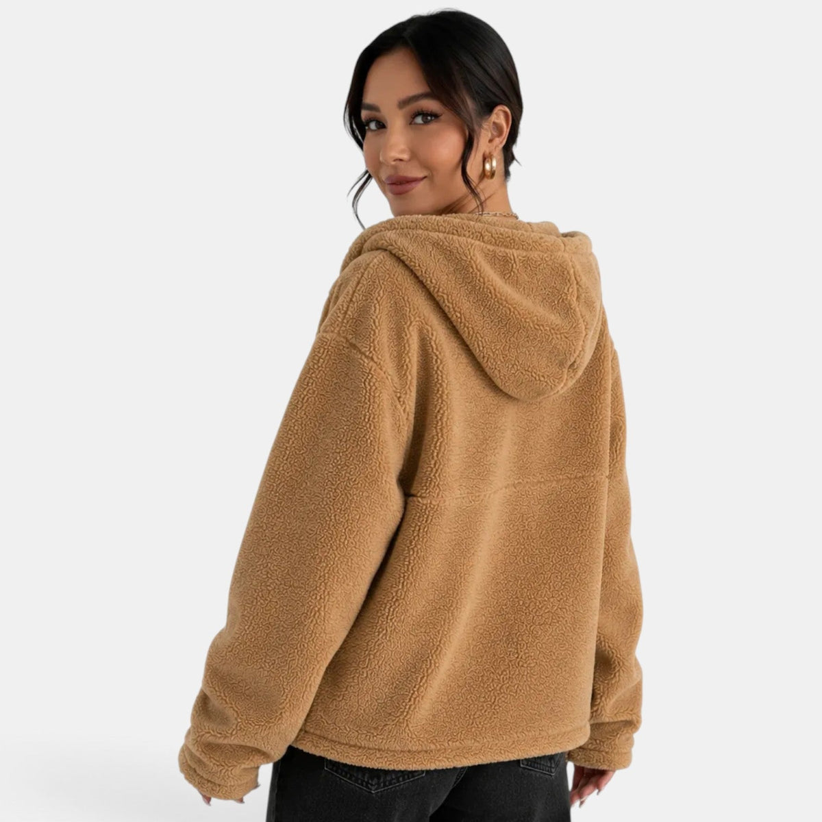 Chaqueta acolchada de forro polar marrón para mujer