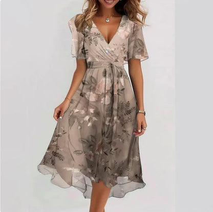 Flerida | Vestido midi con escote en V y mangas cortas | Midi