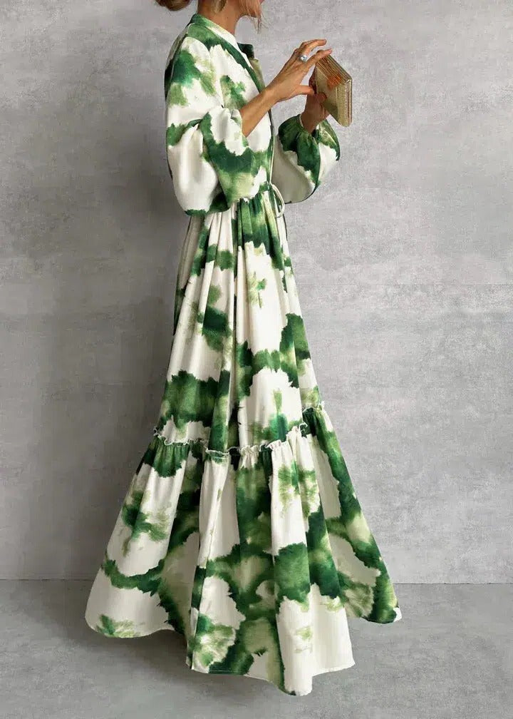 Teodora | Vestido maxi para mujer con estampado degradado y cinturón