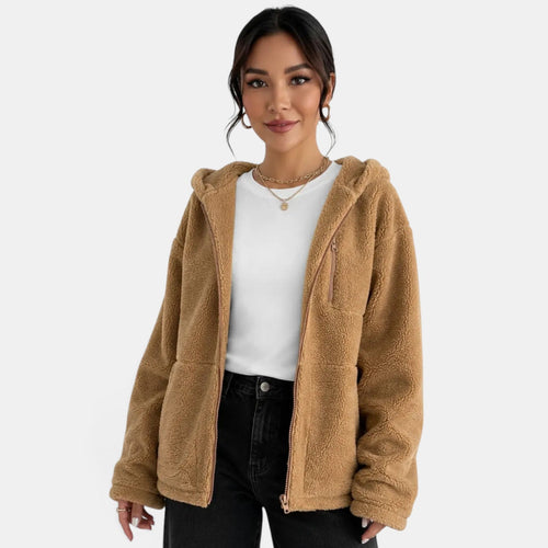 Chaqueta acolchada de forro polar marrón para mujer
