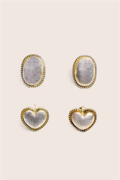 Paquete de dos pendientes ovalados y en forma de corazón, de oro y perla