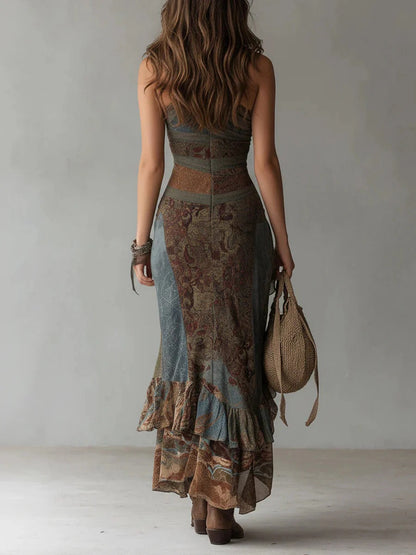 Vestido largo mujer asimétrico elegante – vestido étnico con abertura y diseño fluido