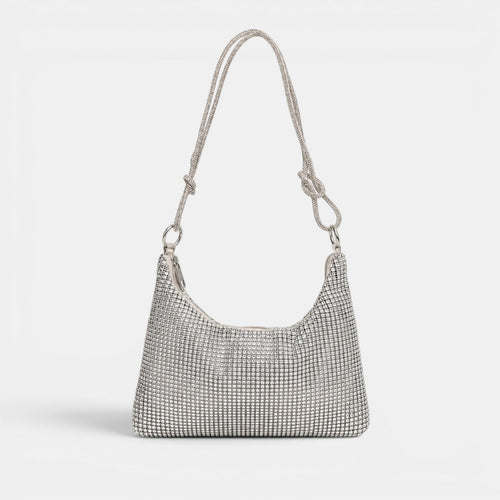 Bolso Fiesta Plateado Strass Cadena