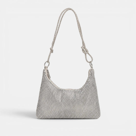 Bolso Fiesta Plateado Strass Cadena