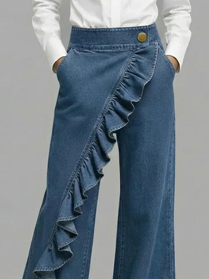 Inés | Vaqueros Wide Leg con Volantes Mujer Cintura Alta