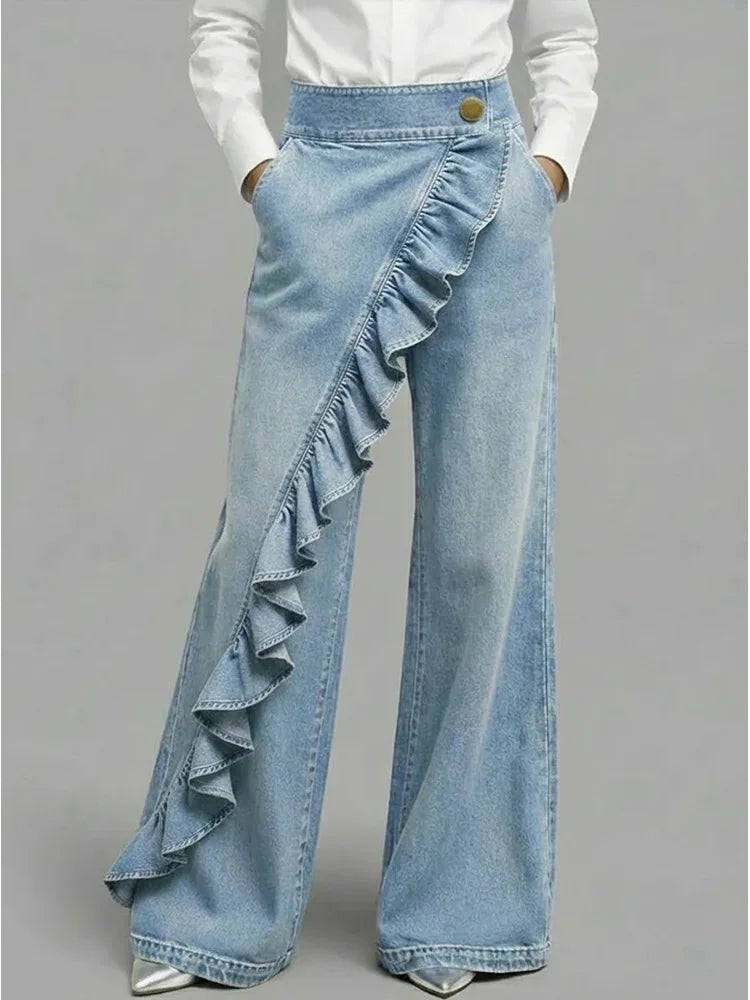 Inés | Vaqueros Wide Leg con Volantes Mujer Cintura Alta