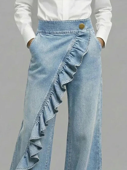 Inés | Vaqueros Wide Leg con Volantes Mujer Cintura Alta