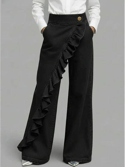 Inés | Vaqueros Wide Leg con Volantes Mujer Cintura Alta