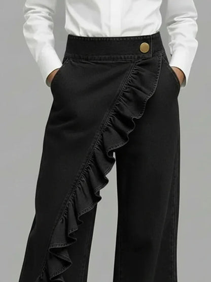 Inés | Vaqueros Wide Leg con Volantes Mujer Cintura Alta