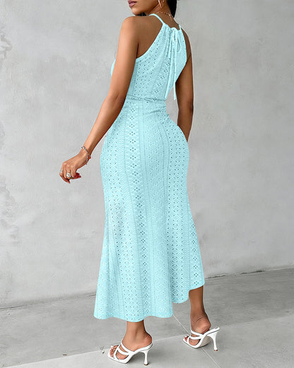 Vestido midi mujer jacquard halter abertura elegante verano