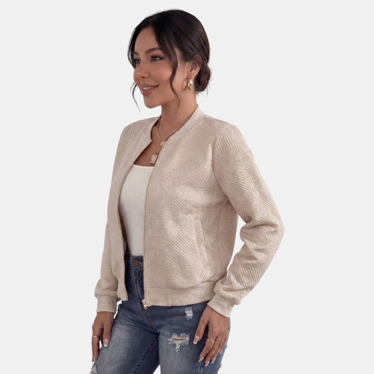 Chaqueta de entretiempo para mujer con cremallera y bolsillos