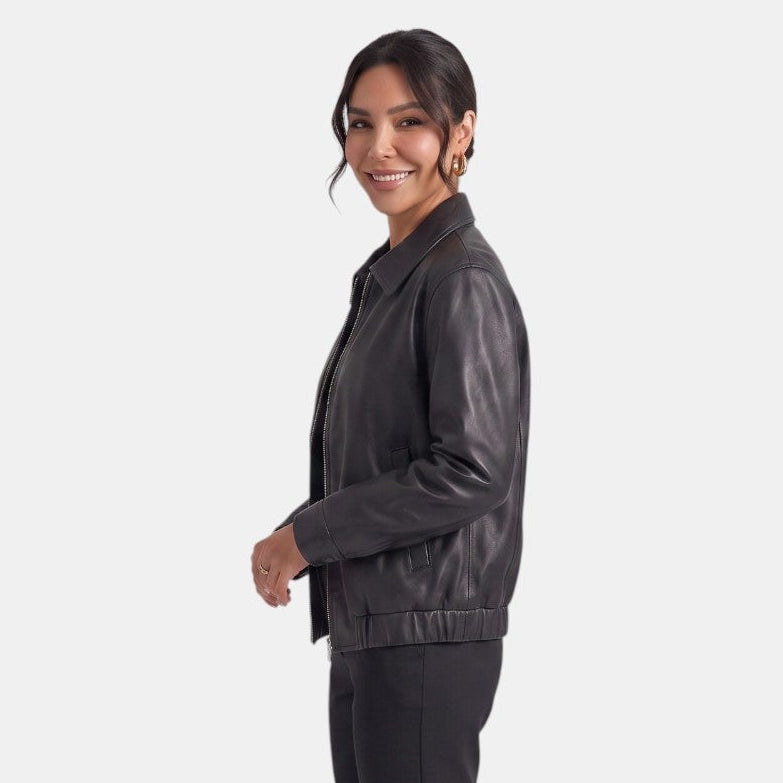 Chaqueta larga premium para mujer – oversize de cuero sintético con cremallera