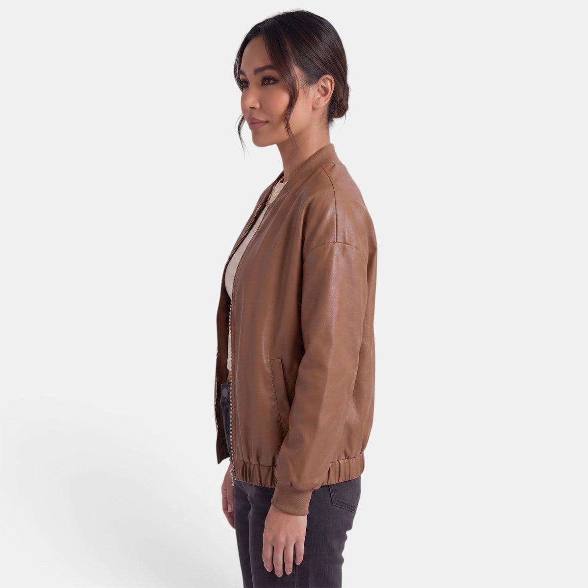 Chaqueta biker de cuero sintético para mujer