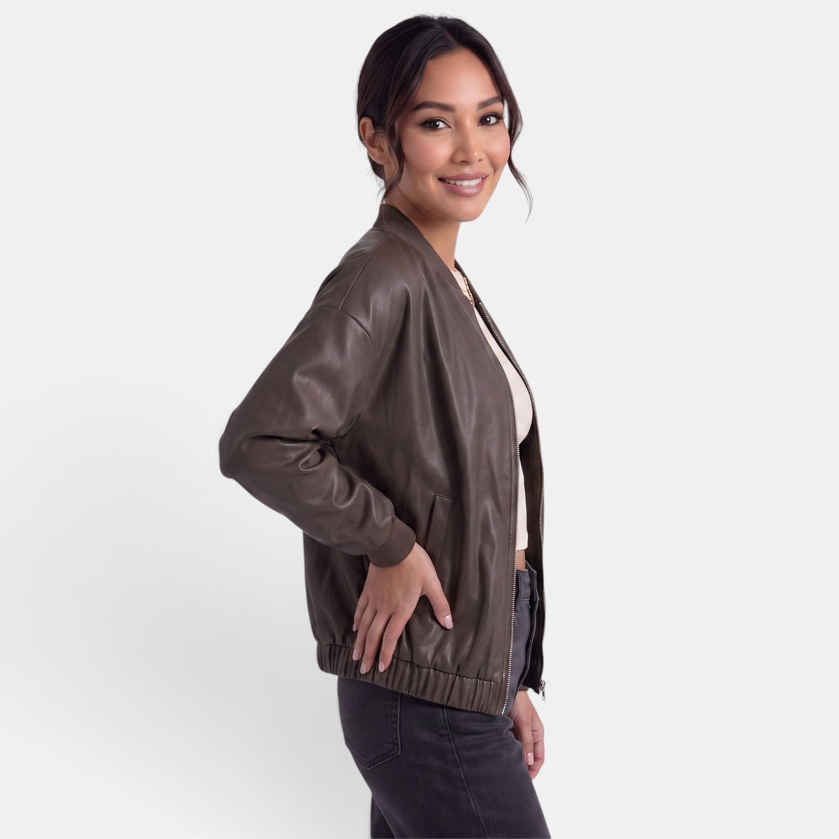Chaqueta biker de cuero sintético para mujer