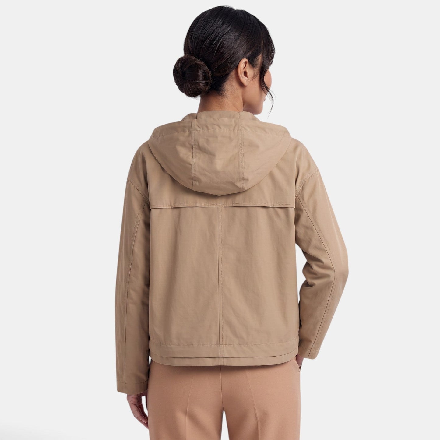 Gabardina corta para mujer con capucha, chaqueta de entretiempo