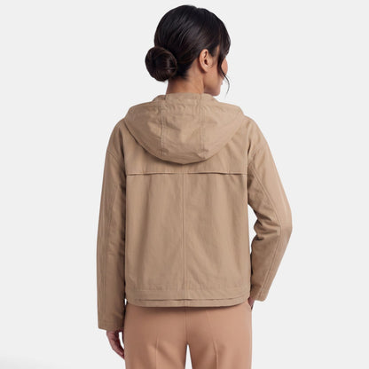 Gabardina corta para mujer con capucha, chaqueta de entretiempo