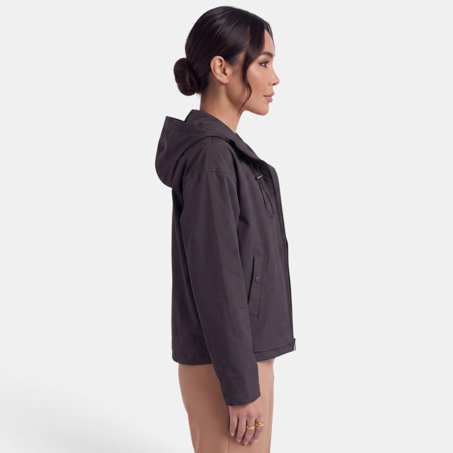 Gabardina corta para mujer con capucha, chaqueta de entretiempo