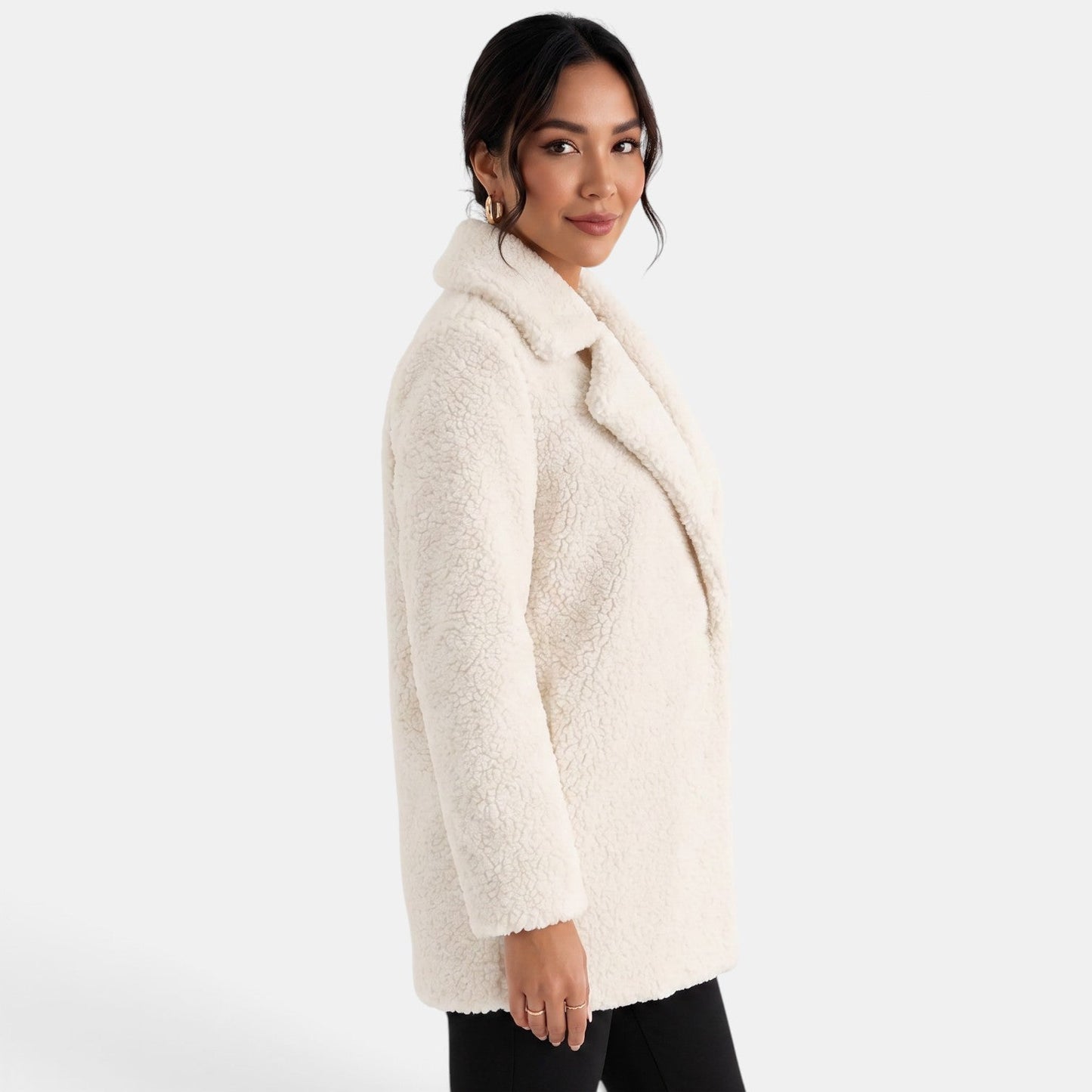 Abrigo blanco de peluche para mujer