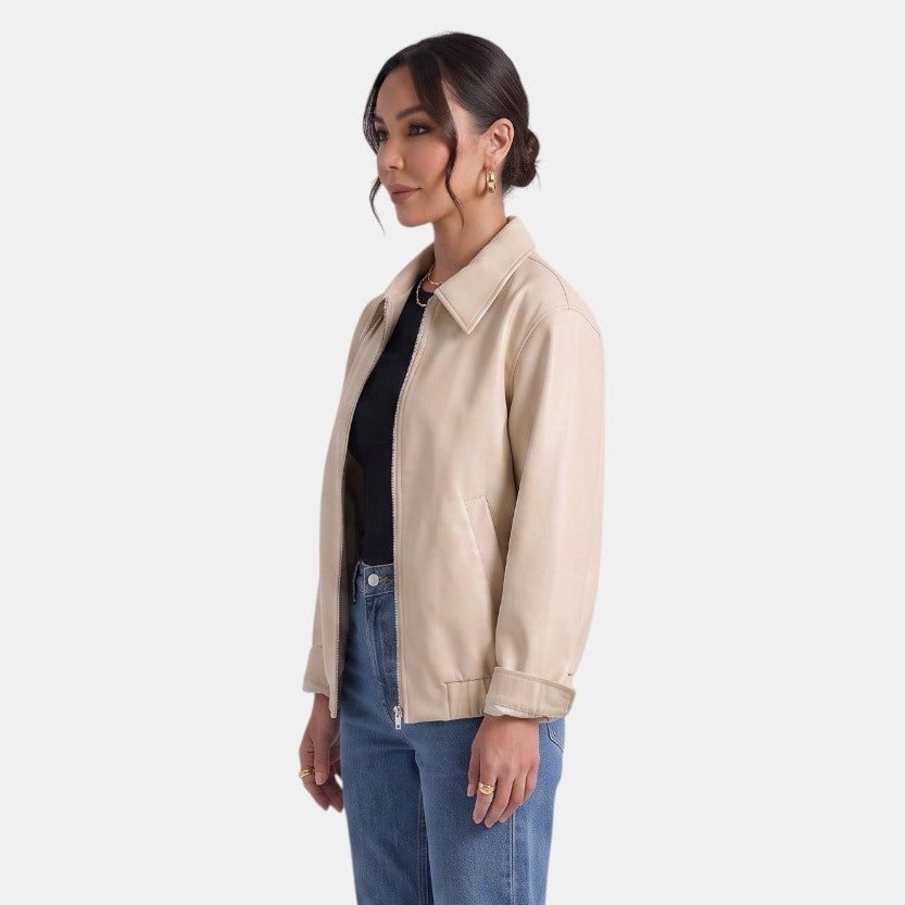 Chaqueta larga premium para mujer – oversize de cuero sintético con cremallera