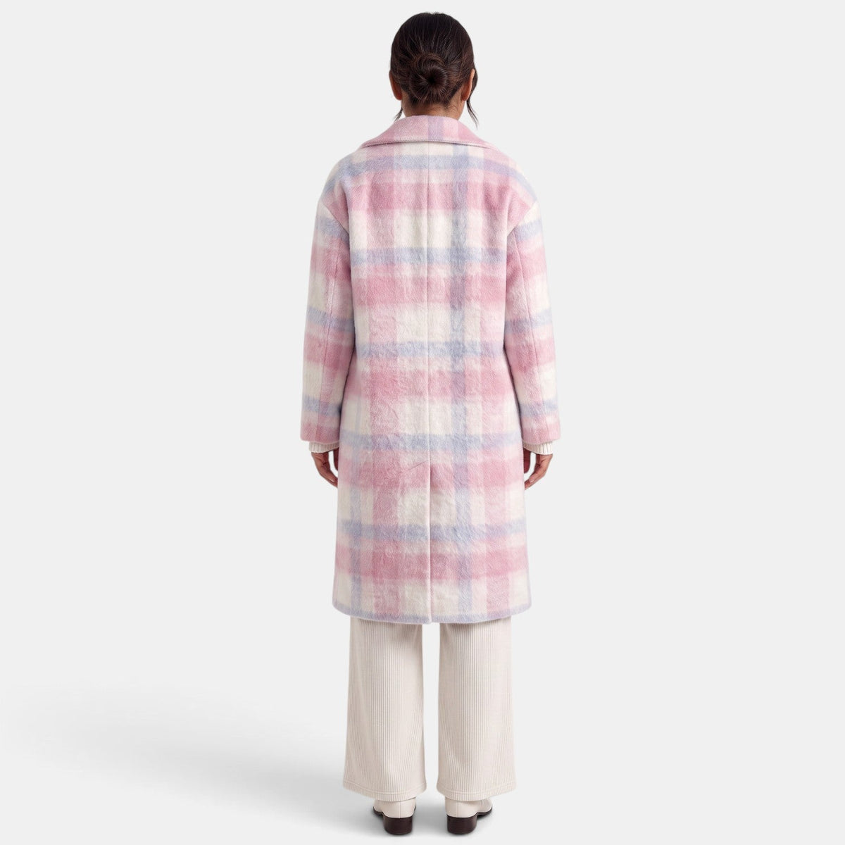 Abrigo largo de lana rosa para mujer