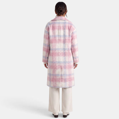 Abrigo largo de lana rosa para mujer