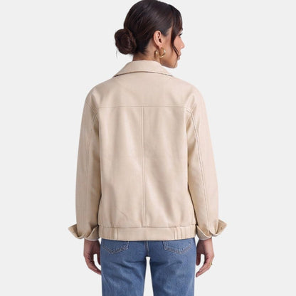 Chaqueta larga premium para mujer – oversize de cuero sintético con cremallera
