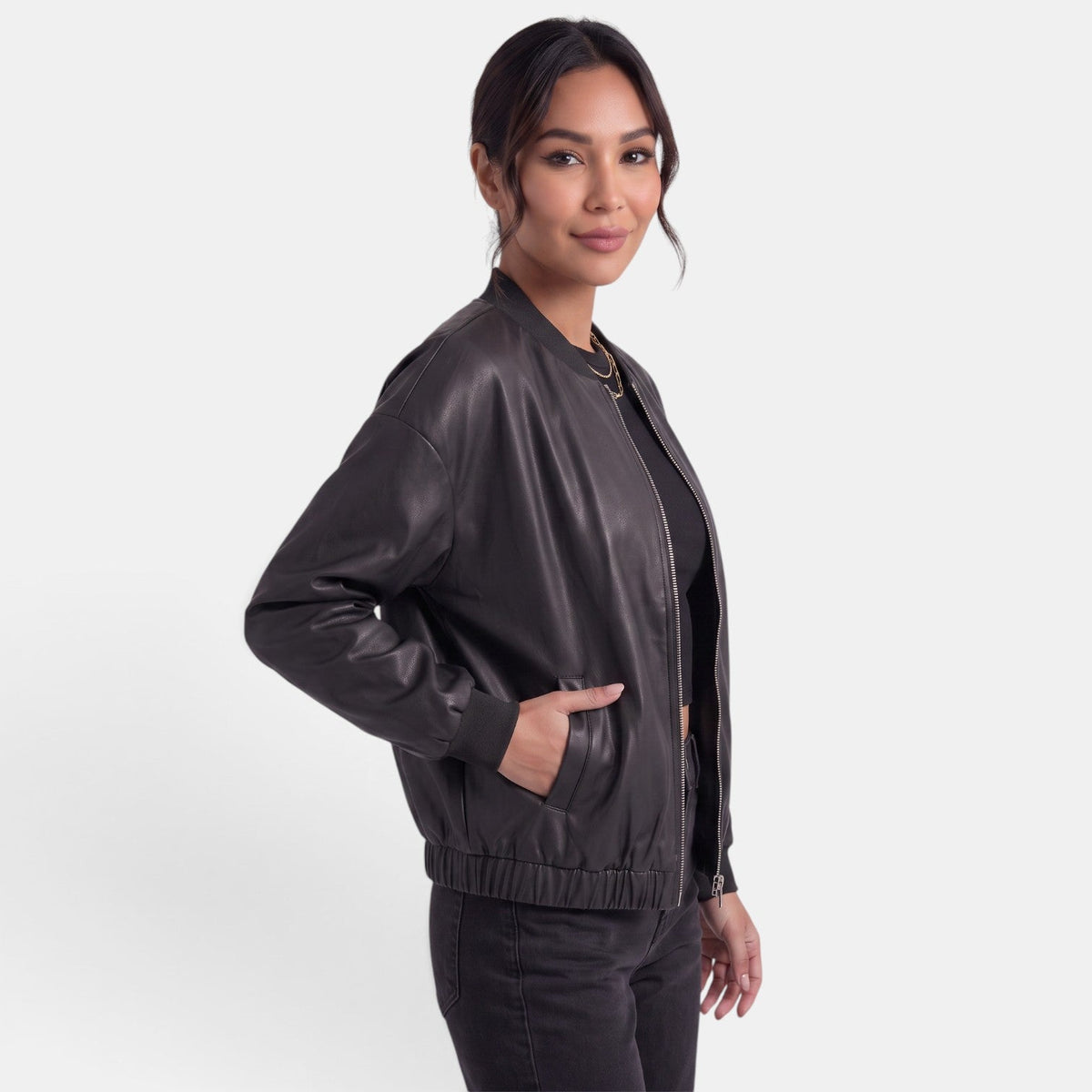 Chaqueta biker de cuero sintético para mujer