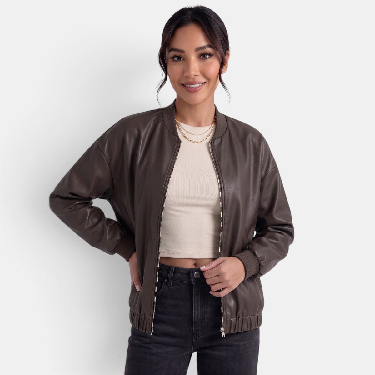 Chaqueta biker de cuero sintético para mujer