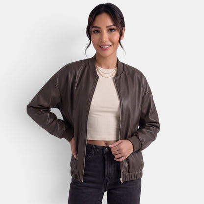 Chaqueta biker de cuero sintético para mujer