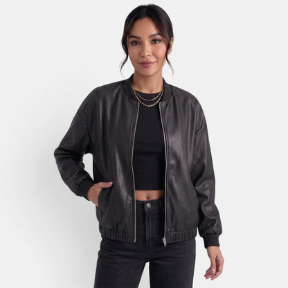 Chaqueta biker de cuero sintético para mujer