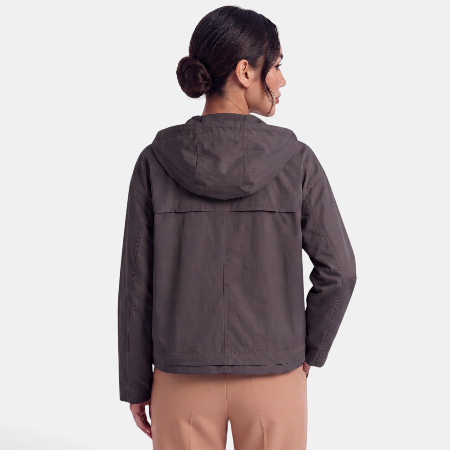 Gabardina corta para mujer con capucha, chaqueta de entretiempo