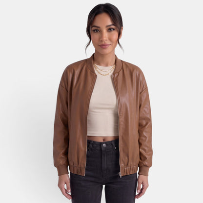 Chaqueta biker de cuero sintético para mujer