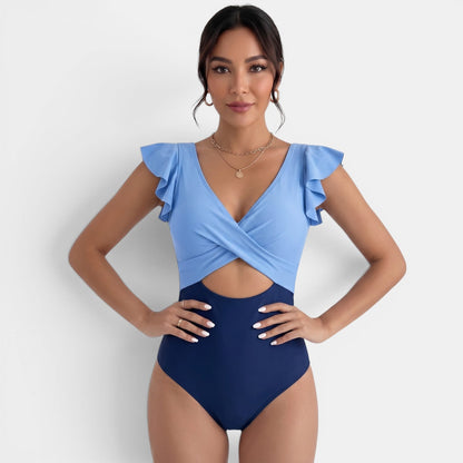 Bañador Mujer Reductor Bicolor Volantes