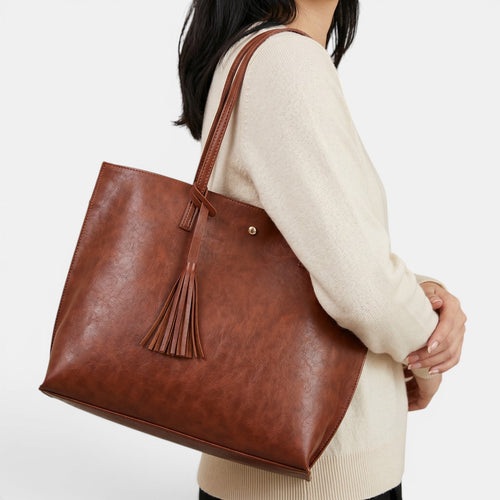 Bolso Mujer Cuero Borlas Grande