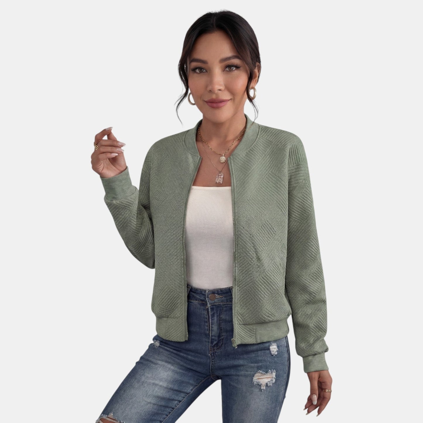 Chaqueta de entretiempo para mujer con cremallera y bolsillos