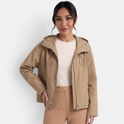 Gabardina corta para mujer con capucha, chaqueta de entretiempo