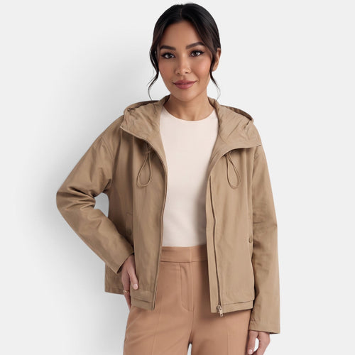 Gabardina corta para mujer con capucha, chaqueta de entretiempo